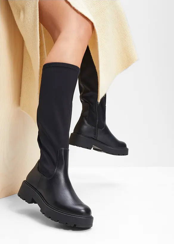 Stiefel mit elastischem Schaft in schwarz - bonprix