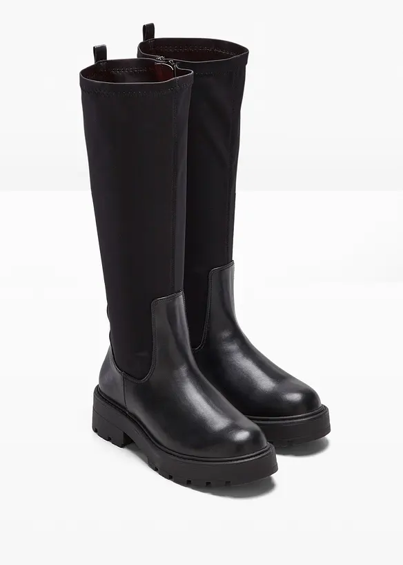 Stiefel mit elastischem Schaft in schwarz - bonprix