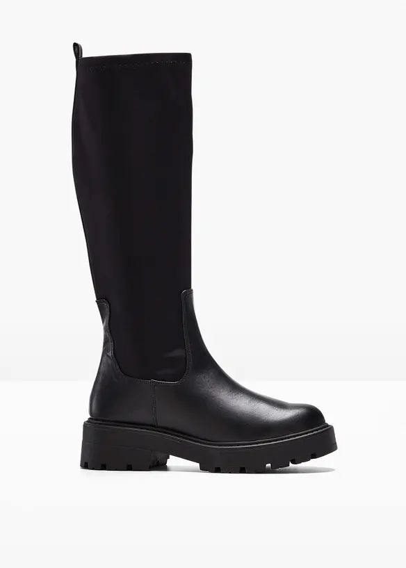 Stiefel mit elastischem Schaft in schwarz von vorne - bonprix