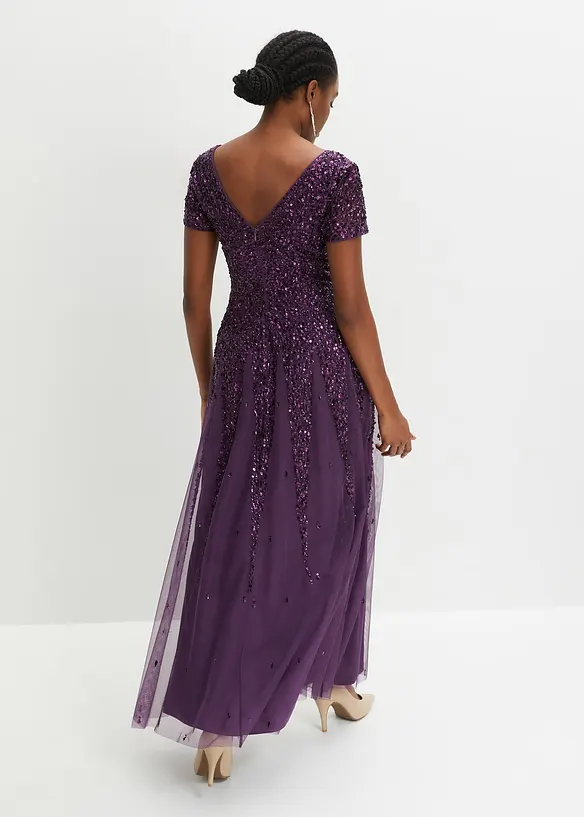 Kleid mit Pailletten in lila von hinten (Totalaufnahme) - bonprix Kleid mit Pailletten in lila von hinten (Totalaufnahme) - bonprix