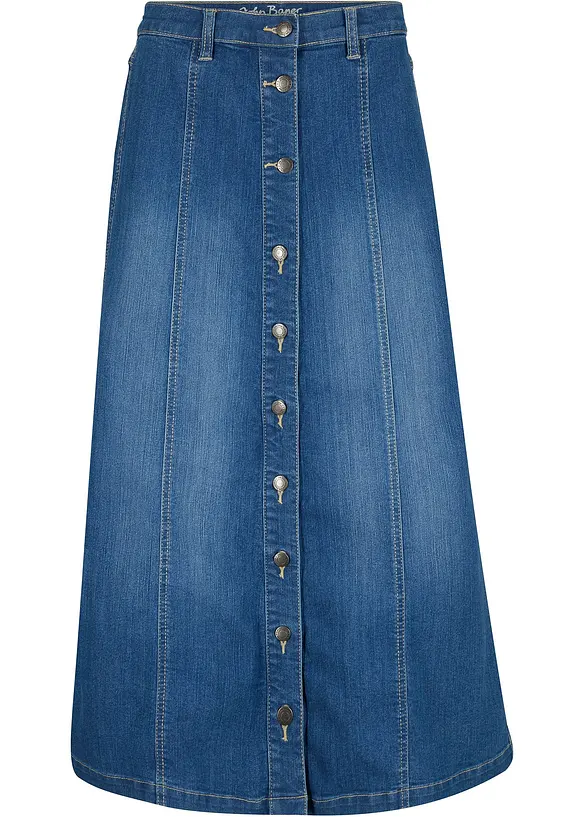 Komfort-Stretch-Jeansrock, Midi-Länge in blau von vorne - bonprix