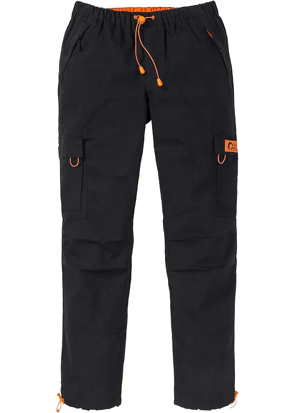 Relaxed Fit Schlupf-Cargohose, Straight in schwarz von vorne - bonprix