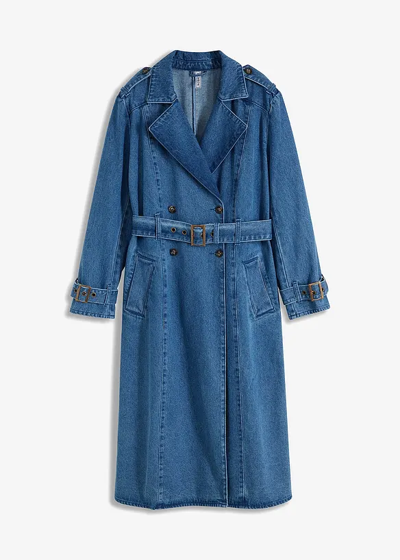 Denim Trenchcoat in blau von vorne - bonprix