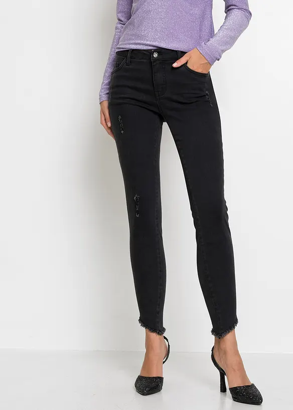 Skinny Jeans, Mid Waist, Stretch in schwarz von vorne - bonprix