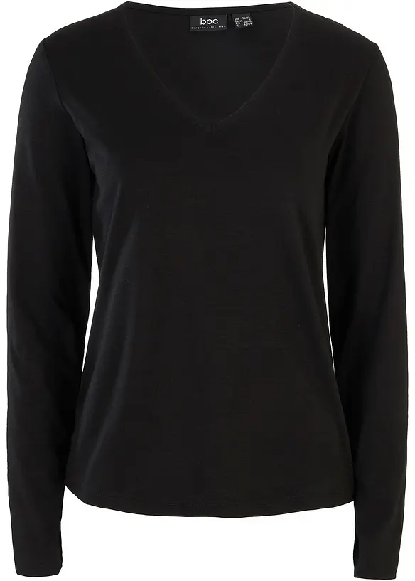 Langarmshirt mit reiner Bio-Baumwolle in schwarz von vorne - bonprix Langarmshirt mit reiner Bio-Baumwolle in schwarz von vorne - bonprix