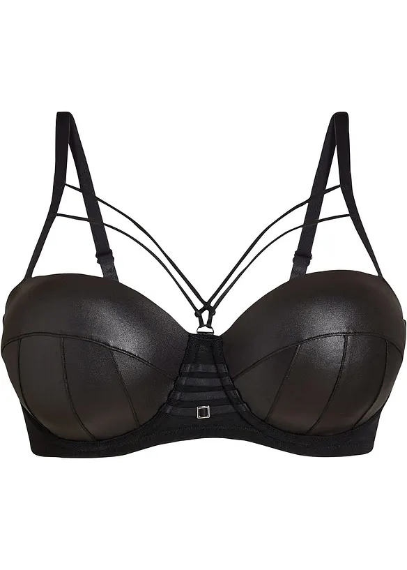 Balconette-BH mit Wetlook in schwarz von vorne - bonprix
