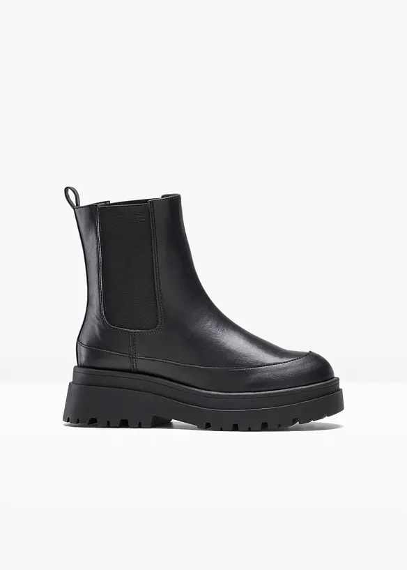 Chelsea-Boots mit Profilsohle in schwarz von vorne - bonprix