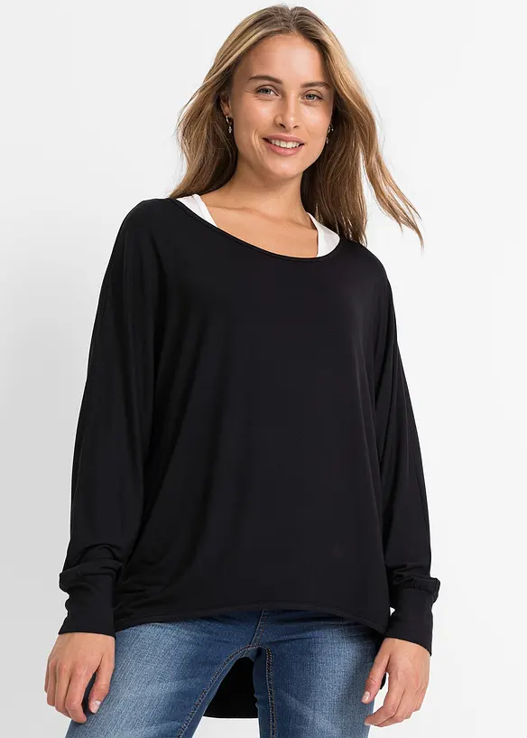 Longshirt mit Top aus Viskose-Mix in schwarz von vorne (im Anschnitt) - bonprix