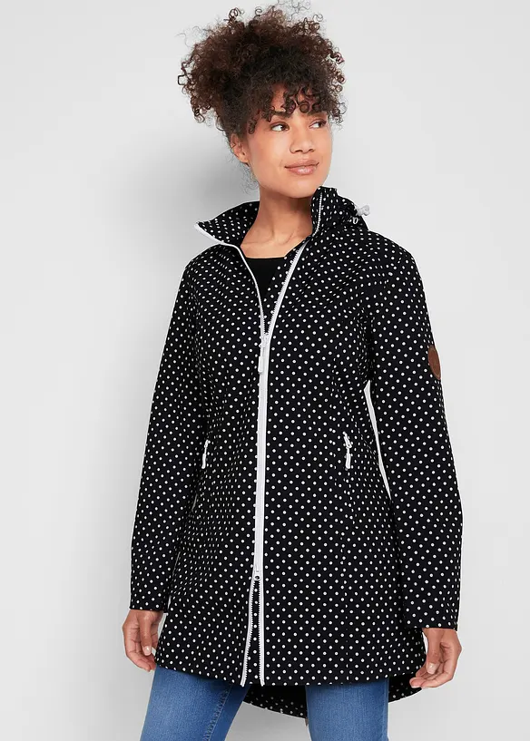 Leichte, wasserabweisende Softshell-Langjacke in schwarz von vorne (im Anschnitt) - bonprix