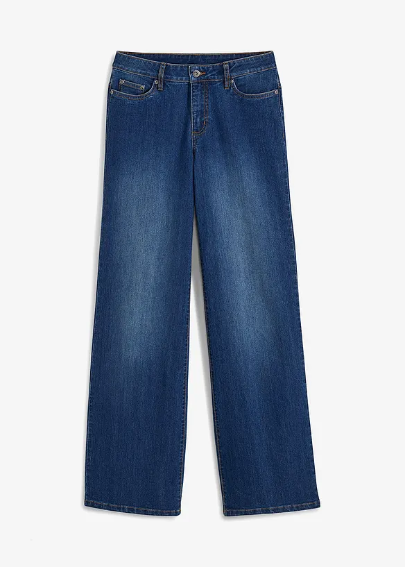 Wide-Leg-Jeans, Mid Waist, Stretch in blau von vorne - bonprix