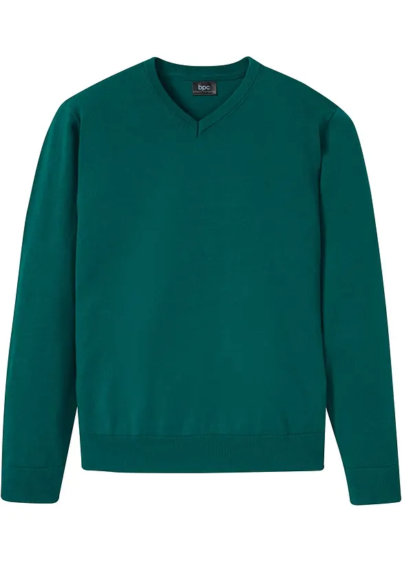 Feinstrickpullover aus weichem Baumwollmix in grün von vorne - bonprix