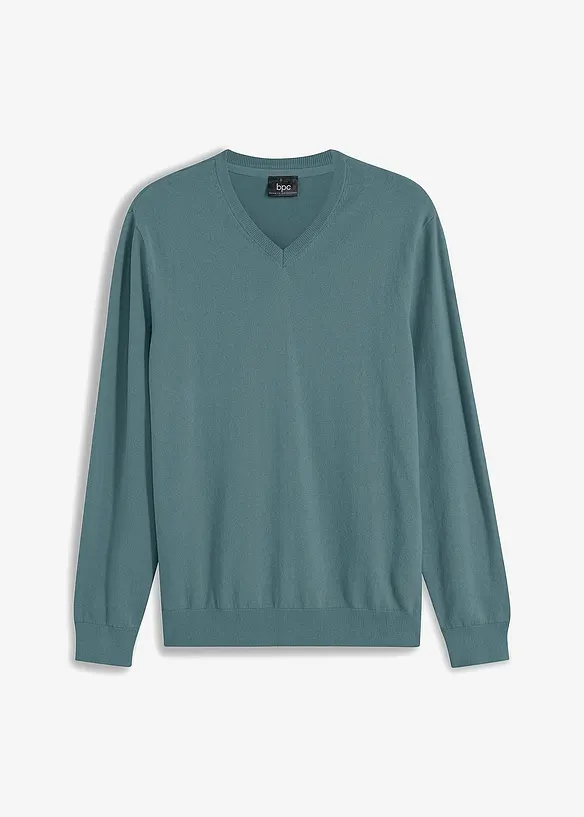 Feinstrickpullover aus weichem Baumwollmix in grün von vorne - bonprix