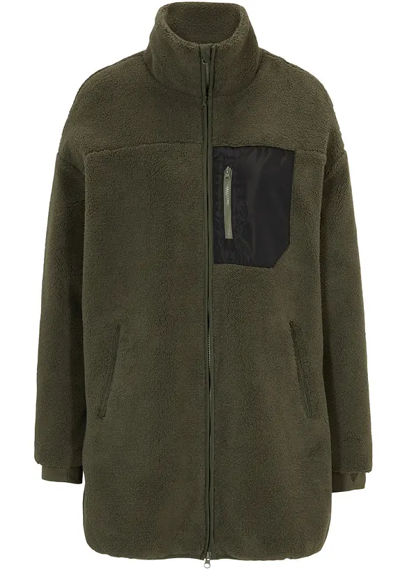 Teddy-Fleece-Jacke in grün von vorne - bonprix