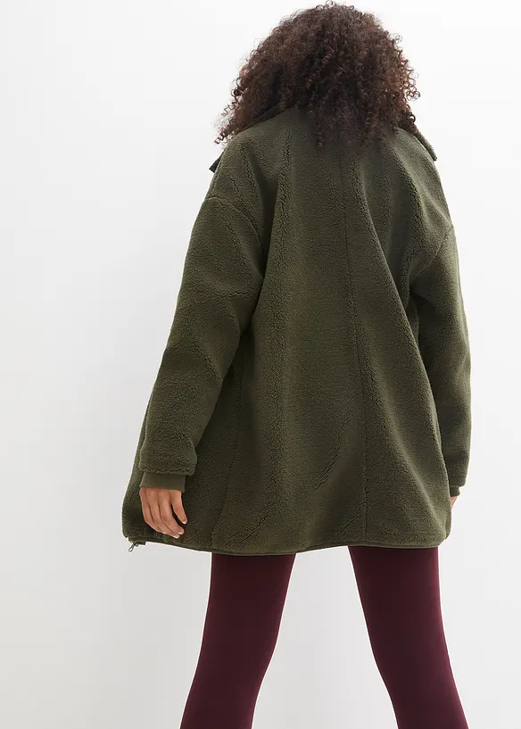 Teddy-Fleece-Jacke in grün von hinten (im Anschnitt) - bonprix