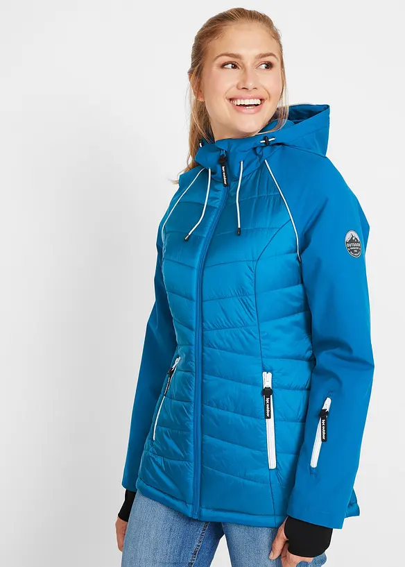 Funktions-Jacke in Hybrid-Optik in blau von vorne (im Anschnitt) - bonprix