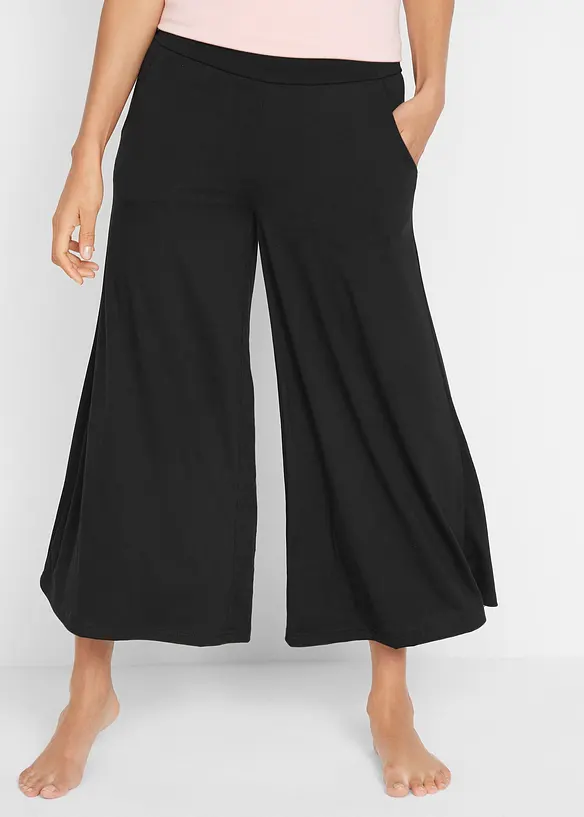 Loungewear Culotte mit weitem Bein in schwarz von vorne - bonprix Loungewear Culotte mit weitem Bein in schwarz von vorne - bonprix