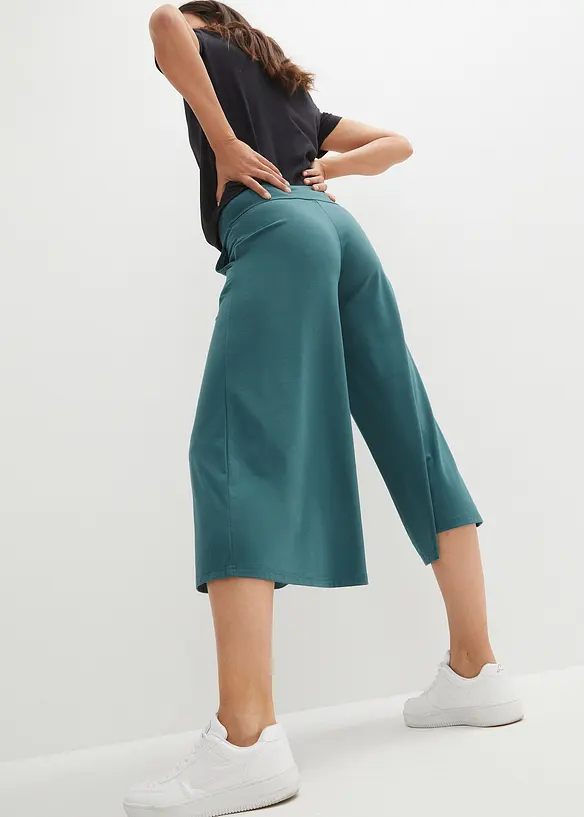Loungewear Culotte mit weitem Bein in grün von hinten - bonprix Loungewear Culotte mit weitem Bein in grün von hinten - bonprix