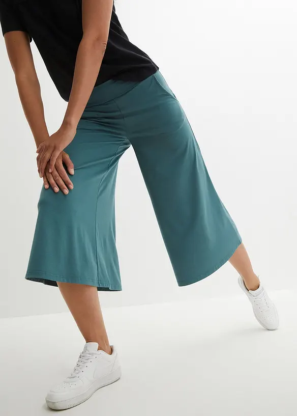 Loungewear Culotte mit weitem Bein in grün von vorne - bonprix Loungewear Culotte mit weitem Bein in grün von vorne - bonprix