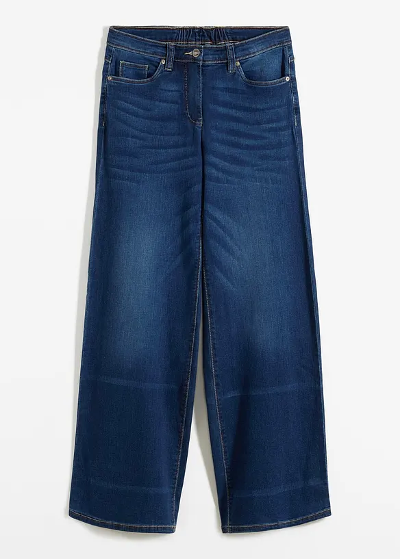 Wide-Leg-Jeans Mid Waist, Stretch in blau von vorne - bonprix