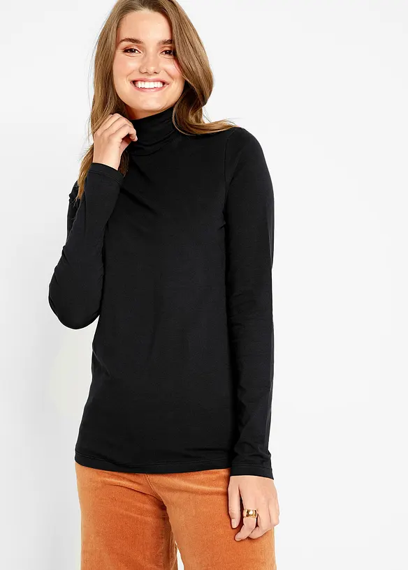 Langarmshirt  (2er Pack) in schwarz von vorne (im Anschnitt) - bonprix