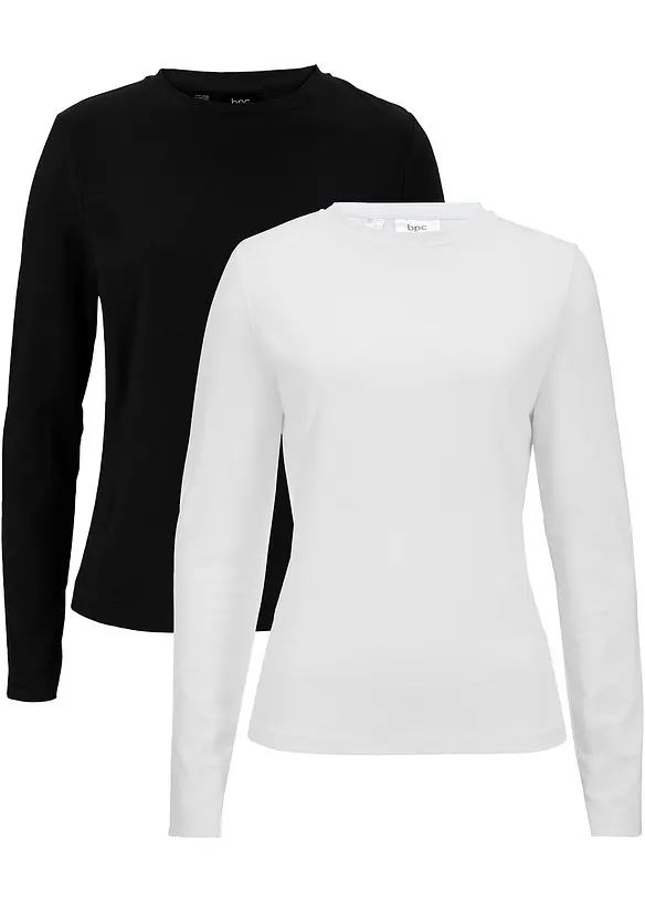 Slim-Fit Shirt mit reiner Bio-Baumwolle (2er Pack) in weiß von vorne - bonprix