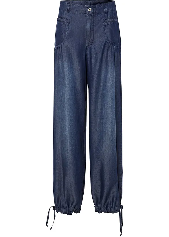 Wide-Leg-Hose aus fließendem Lyocell in blau von vorne - bonprix