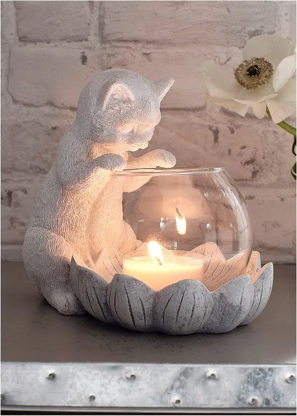 Teelichthalter Katze in weiß (Ambiente) - bonprix