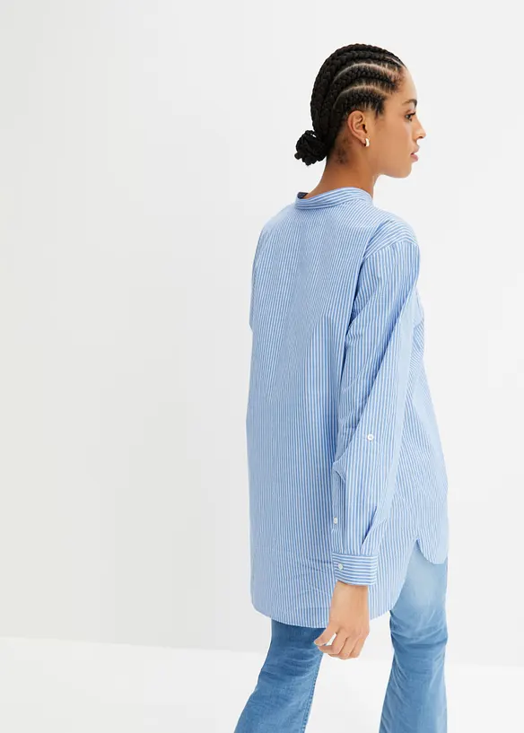 Longbluse aus reiner Bio-Baumwolle in blau von hinten (im Anschnitt) - bonprix