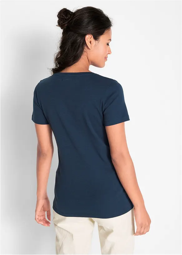 Baumwoll Shirt, Kurzarm in blau von hinten (im Anschnitt) - bonprix