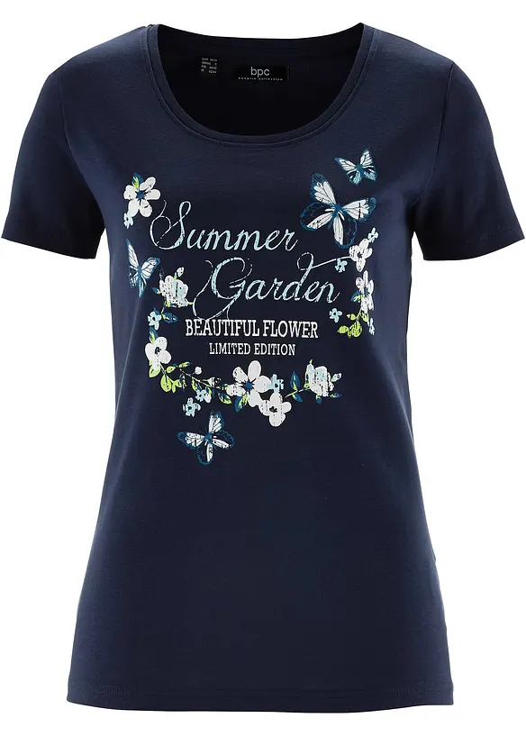 Baumwoll Shirt, Kurzarm in blau von vorne - bonprix