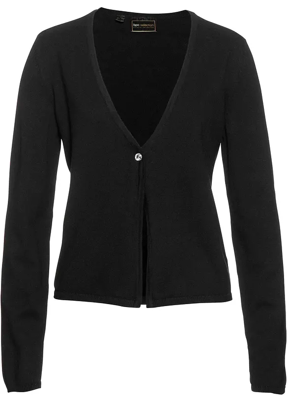 Kurze Strickjacke mit Baumwolle in schwarz von vorne - bonprix