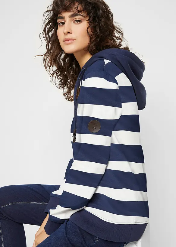 Kapuzensweatshirt aus Bio-Baumwolle in blau von vorne (im Anschnitt) - bonprix Kapuzensweatshirt aus Bio-Baumwolle in blau von vorne (im Anschnitt) - bonprix