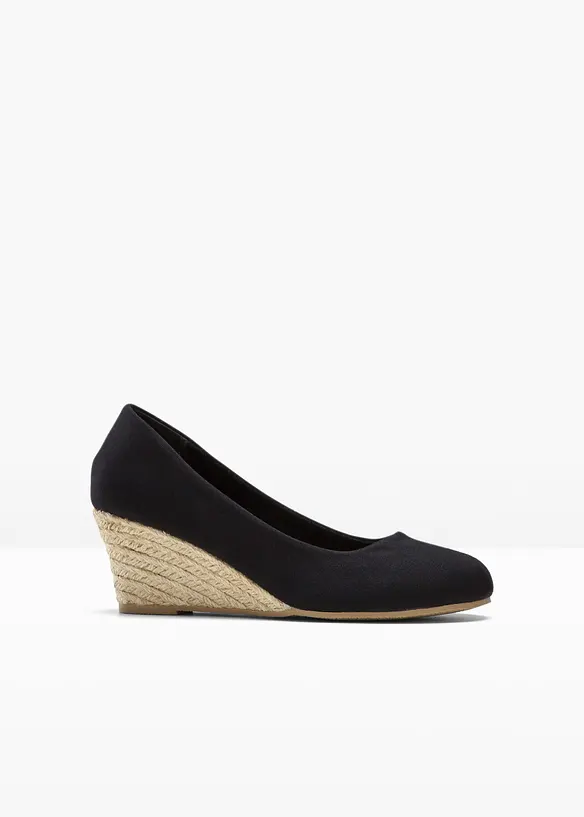 Keilpumps in Bastoptik in schwarz von vorne - bonprix