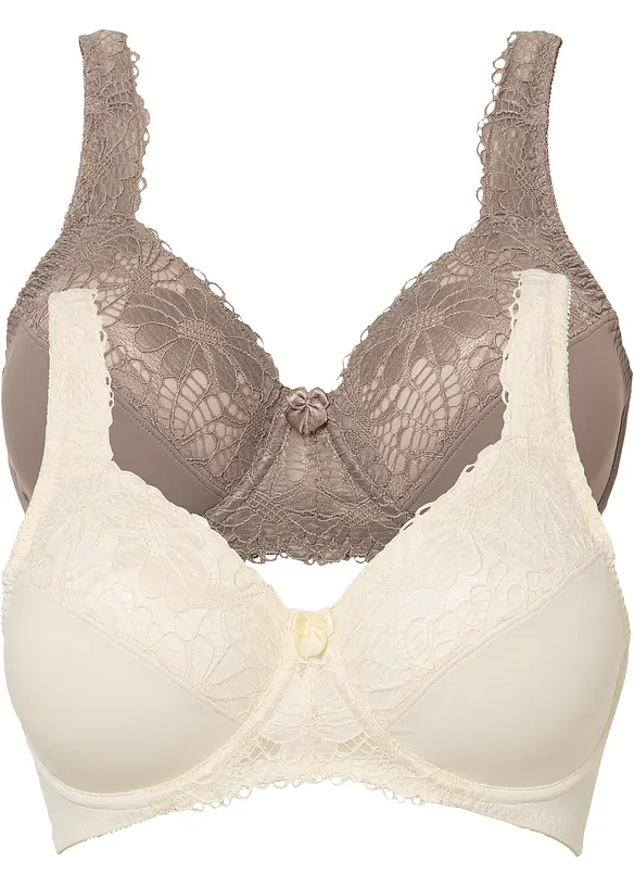 Minimizer-BH mit gepolsterten Trägern (2er Pack) in beige von vorne - bonprix