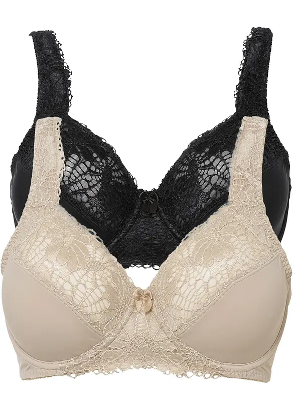 Minimizer-BH mit gepolsterten Trägern (2er Pack) in beige von vorne - bonprix
