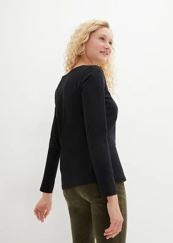 Figurbetontes Langarmshirt (2er Pack) in schwarz von hinten (im Anschnitt) - bonprix