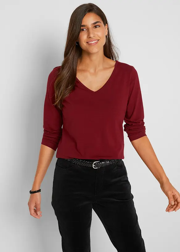 Figurbetontes Langarmshirt (2er Pack) in rot von vorne (im Anschnitt) - bonprix Figurbetontes Langarmshirt (2er Pack) in rot von vorne (im Anschnitt) - bonprix