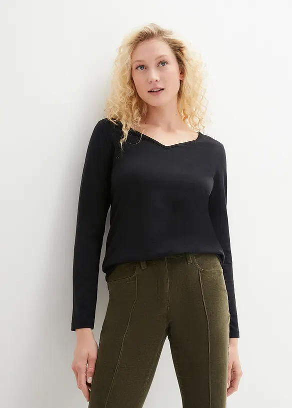 Figurbetontes Langarmshirt (2er Pack) in schwarz von vorne (im Anschnitt) - bonprix