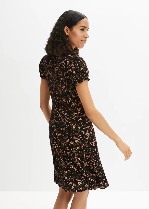 Jerseykleid aus Viskose-Mix in schwarz von hinten (Totalaufnahme) - bonprix