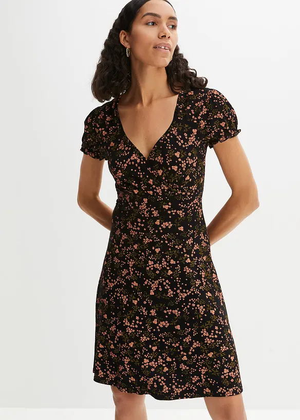 Jerseykleid aus Viskose-Mix in schwarz von vorne (Totalaufnahme) - bonprix