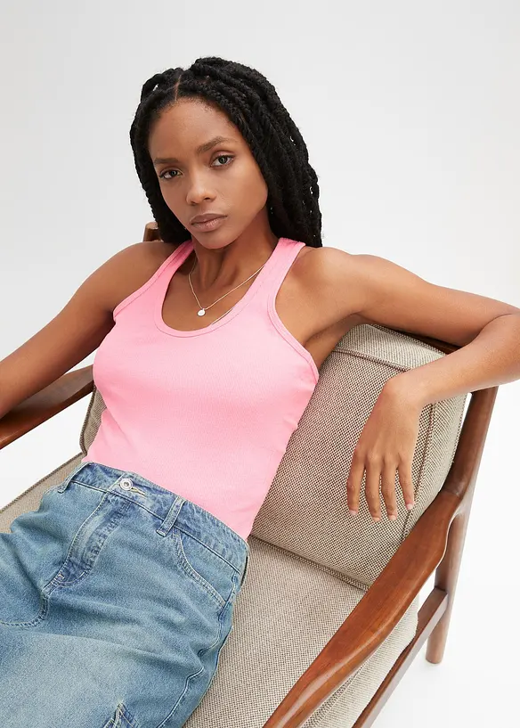 2er-Pack Ripp-Tanktop in pink von vorne (im Anschnitt) - bonprix 2er-Pack Ripp-Tanktop in pink von vorne (im Anschnitt) - bonprix