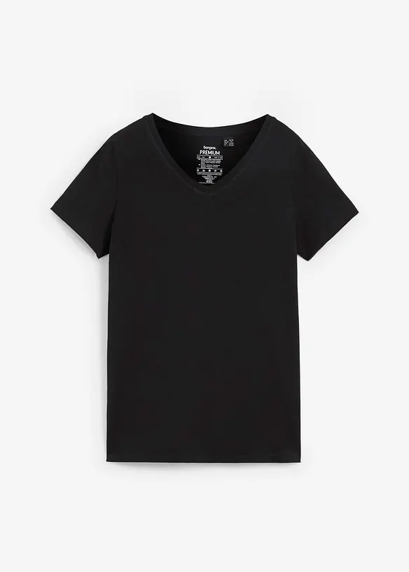 Essential T-Shirt mit V-Ausschnitt aus Bio-Baumwolle, seamless in schwarz von vorne - bonprix