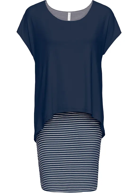 Jerseykleid mit Streifenrock in blau von vorne - bonprix