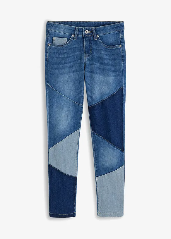 Skinny Jeans mit dreieckigen Einsätzen in blau von vorne - bonprix