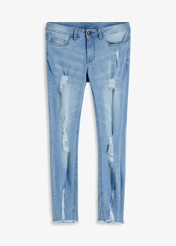 Super Skinny-Jeans verkürzt mit Destroy in blau von vorne - RAINBOW
