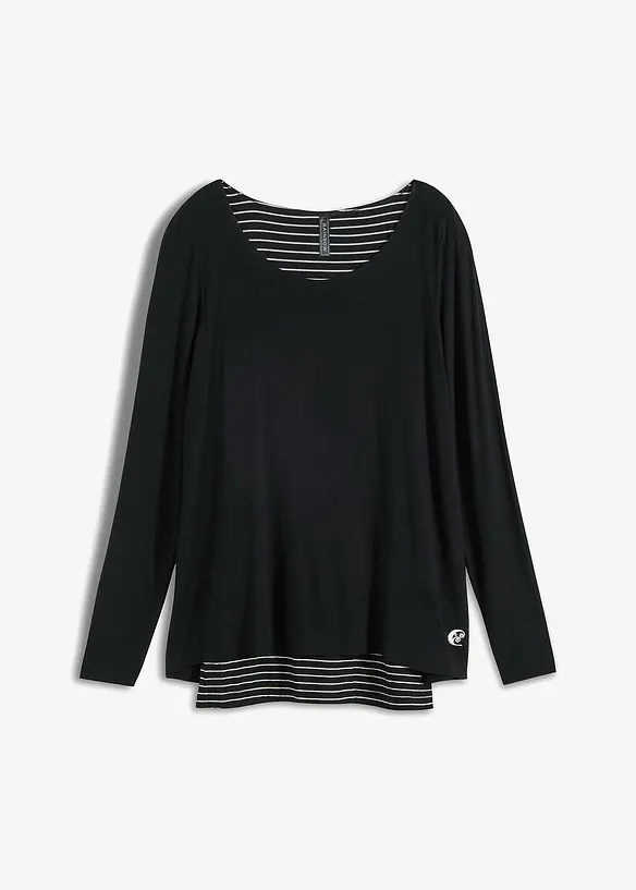 Doppellagiges Longshirt in schwarz von vorne - bonprix