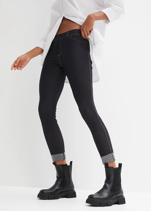 Leggings in Jeansoptik in schwarz von vorne - bonprix