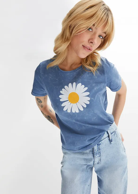 T-Shirt aus reiner Bio-Baumwolle in blau von vorne (im Anschnitt) - bonprix T-Shirt aus reiner Bio-Baumwolle in blau von vorne (im Anschnitt) - bonprix