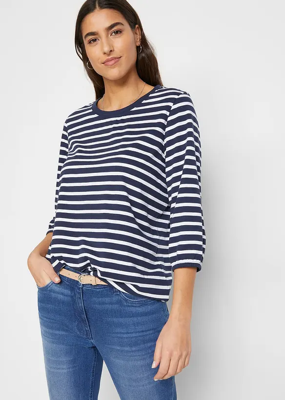 Shirt aus Bio-Baumwolle in blau von vorne (im Anschnitt) - bonprix