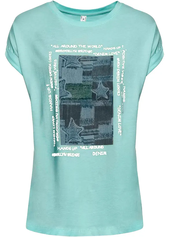 T-Shirt aus softem Viskose-Mix in blau von vorne - bonprix